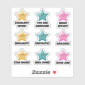 Geel Blauwgroen Roze Goed Werk! Sters Sticker (Vel)