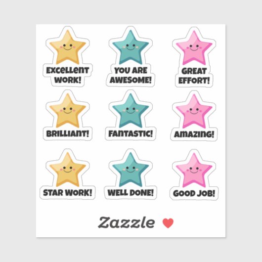 Geel Blauwgroen Roze Goed Werk! Sters Sticker (Vel)