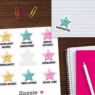 Geel Blauwgroen Roze Goed Werk! Sters Sticker