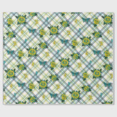 Geel Blauwgroen Tattoo Rozen Vlinders Plaid Cadeaupapier (Vlak)