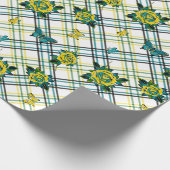 Geel Blauwgroen Tattoo Rozen Vlinders Plaid Cadeaupapier (Hoek)