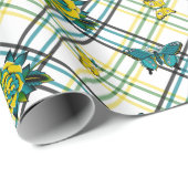 Geel Blauwgroen Tattoo Rozen Vlinders Plaid Cadeaupapier (Rol Hoek)