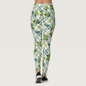 Geel Blauwgroen Tattoo Rozen Vlinders Plaid Leggings (Achterkant)