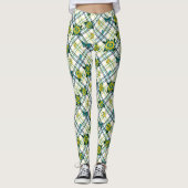 Geel Blauwgroen Tattoo Rozen Vlinders Plaid Leggings (Voorkant)