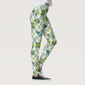 Geel Blauwgroen Tattoo Rozen Vlinders Plaid Leggings (Rechts)