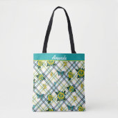 Geel Blauwgroen Tattoo Rozen Vlinders Plaid Tote Bag (Voorkant)