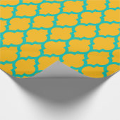 Geel, Blauwgroen XL Marokkaans Quatrefoil #4 Cadeaupapier (Hoek)