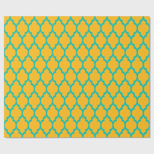 Geel, Blauwgroen XL Marokkaans Quatrefoil #4 Cadeaupapier (Vlak)