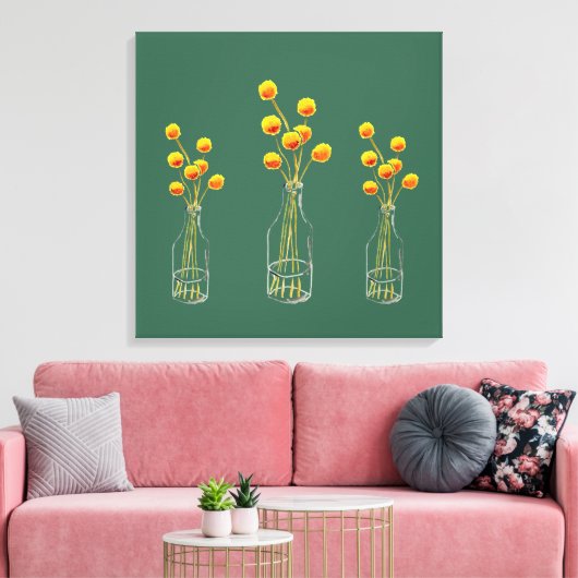 Geel blij Billy Button bloemen Australische kunst Canvas Afdruk (Insitu (Woonkamer))