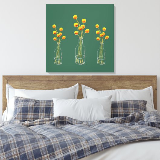 Geel blij Billy Button bloemen Australische kunst Canvas Afdruk (Insitu (Slaapkamer))