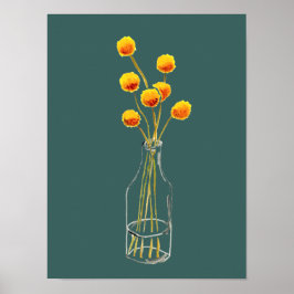 Geel blij Billy Button bloemen Australische kunst Poster