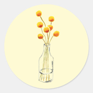 Geel blij Billy Button bloemen Australische kunst Ronde Sticker