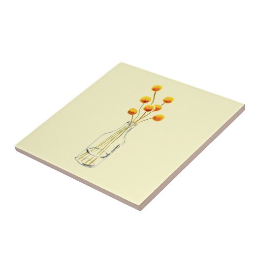 Geel blij Billy Button bloemen Australische kunst Tegeltje (Zijkant)