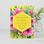 Geel bloeiend bruiloftsboeket kaart (Staand voorkant)