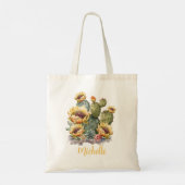 Geel Bloeiende Cactus Met Naam Tote Bag (Achterkant)