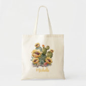 Geel Bloeiende Cactus Met Naam Tote Bag (Voorkant)