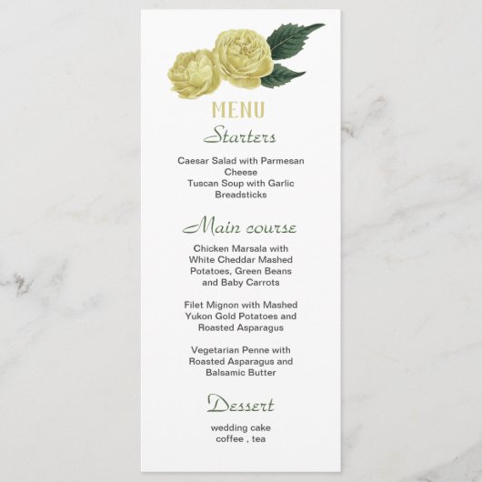 geel bloem groen blad trouwmenu menu (Voorkant)