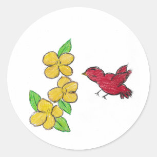 Geel Bloem Kardinaal Ronde Sticker