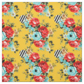 Geel bloem streepmix stof (Swatch)