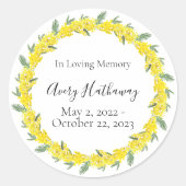 Geel Bloemen Begrafenis Gedenkteken Ronde Sticker (Voorkant)