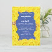Geel Bloemen Blauw Roos QR Code Huwelijk Kaart (Staand voorkant)