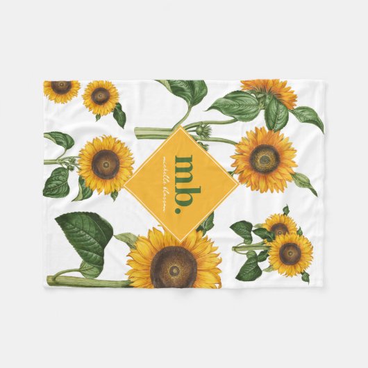 Geel Bloemen Botanisch Bladgroen Monogram Fleece Deken (Voorkant (Horizontaal))