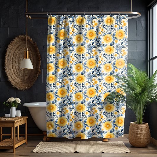 Geel Bloemen Cottagecore douchegordijn