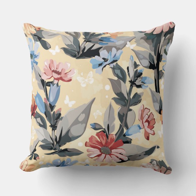 Geel Bloemen Designer Kussen (Voorkant)