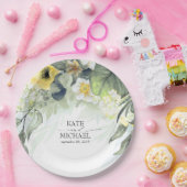 Geel Bloemen Dromerige Tuin Bruiloft Papieren Bordje (Feest)