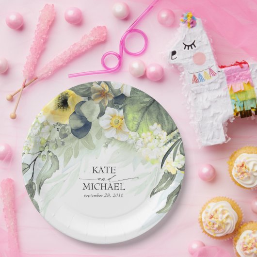 Geel Bloemen Dromerige Tuin Bruiloft Papieren Bordje (Feest)