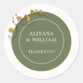  Geel Bloemen Elegent Groen Rustiek Ronde Sticker (Voorkant)
