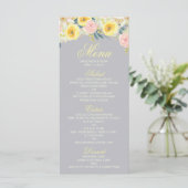 Geel Bloemen en Grijs Bruiloft Menu Kaart (Staand voorkant)