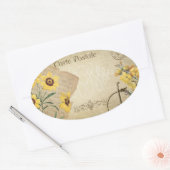 Geel Bloemen Franse Post Kaart Scrapbook Ovale Sticker (Envelop)