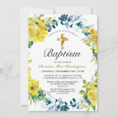 Geel Bloemen Goud Kruis Doop Kaart (Voorkant)