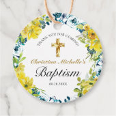  Geel Bloemen Goud Kruis Doop Receptie Bedankjes Labels (Voorkant)