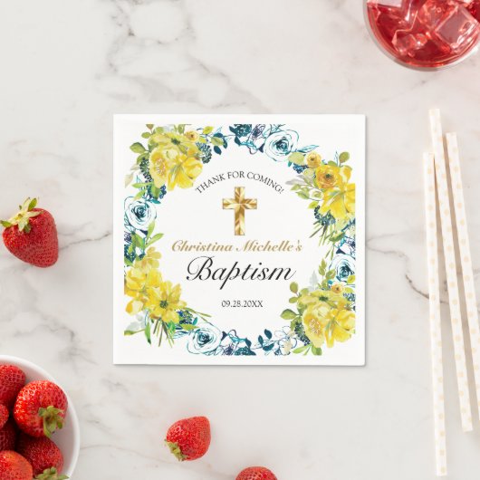  Geel Bloemen Goud Kruis Doop Receptie Servet (Insitu)