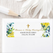 Geel Bloemen Goud Kruis Doop Retour Etiket (Insitu)