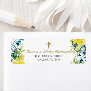  Geel Bloemen Goud Kruis Doop Retour Etiket