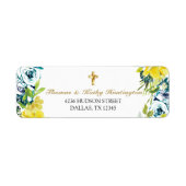 Geel Bloemen Goud Kruis Doop Retour Etiket (Voorkant)