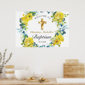  Geel Bloemen Gouden Kruis Doop Welkom Poster (Keuken)