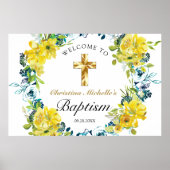  Geel Bloemen Gouden Kruis Doop Welkom Poster (Voorkant)