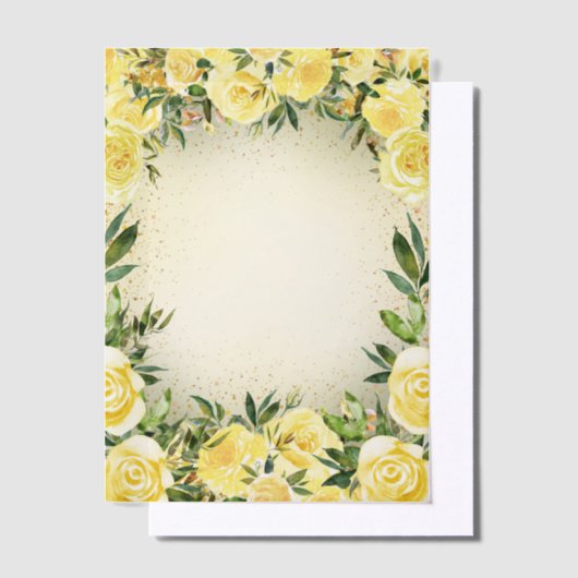 Geel Bloemen Groen Goud Glitter Vellum Huwelijk Vellum Uitnodigingen (Offset)