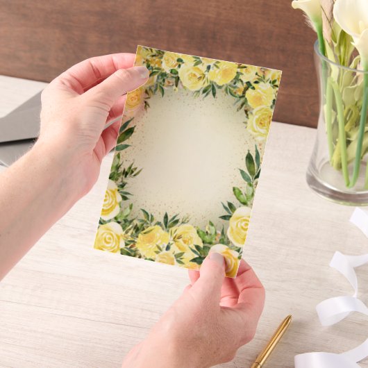 Geel Bloemen Groen Goud Glitter Vellum Huwelijk Vellum Uitnodigingen (Draagbaar)