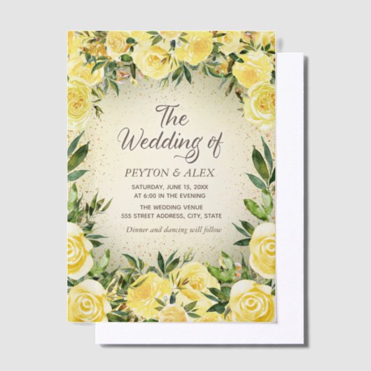 Geel Bloemen Groen Goud Glitter Vellum Huwelijk Vellum Uitnodigingen (Offset)
