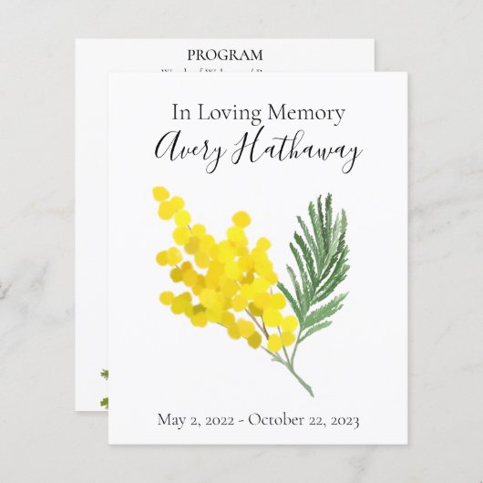 Geel Bloemen Helder Begrafenisprogramma (Voorkant / Achterkant)
