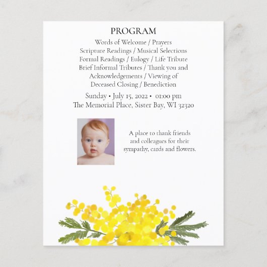 Geel Bloemen Helder Begrafenisprogramma (Achterkant)