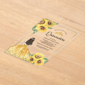 Geel Bloemen Jurk Zonnebloemen Goud Quinceanera Acryl Uitnodigingen (Laagn)