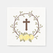 Geel Bloemen Kruis Doop Doopsel Servet (Voorkant)