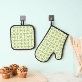 Geel Bloemen Leuk Patroon Ovenwant & Pannenlap Set