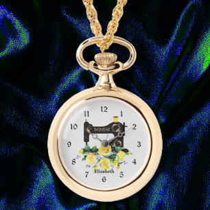 Geel Bloemen Naaimachine Ketting Horloge